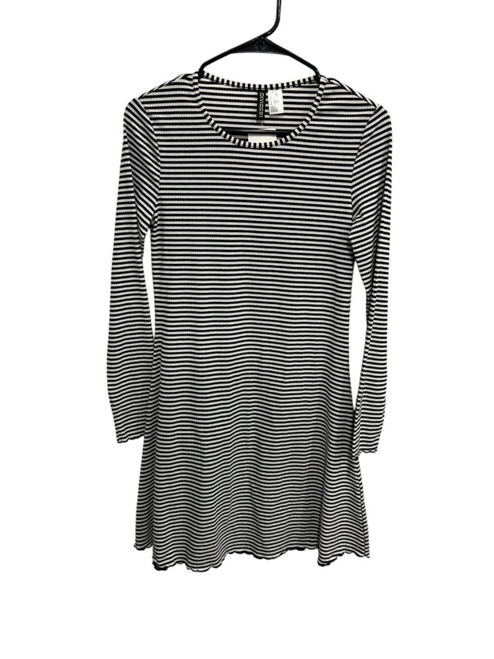 Divided H&M Striped Long Sleeve Skater Dress Black White Sz 10 Crewneck NWT